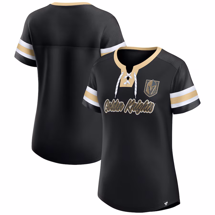 Women's Vegas Golden Knights Fanatics Black Iconic Athena Lace-Up T-Shirt - ujerseystore