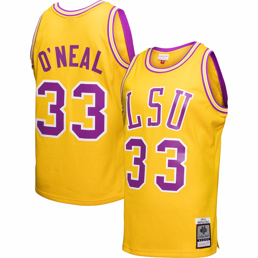 Shaquille O'Neal LSU Tigers Mitchell & Ness 1990/91 College Vault Player Swingman Jersey - Gold - ujerseystore