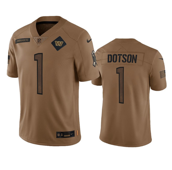 Men's Washington Commanders #1 Jahan Dotson 2023 Brown Salute To Service Limited Football Stitched Jersey - ujerseystore