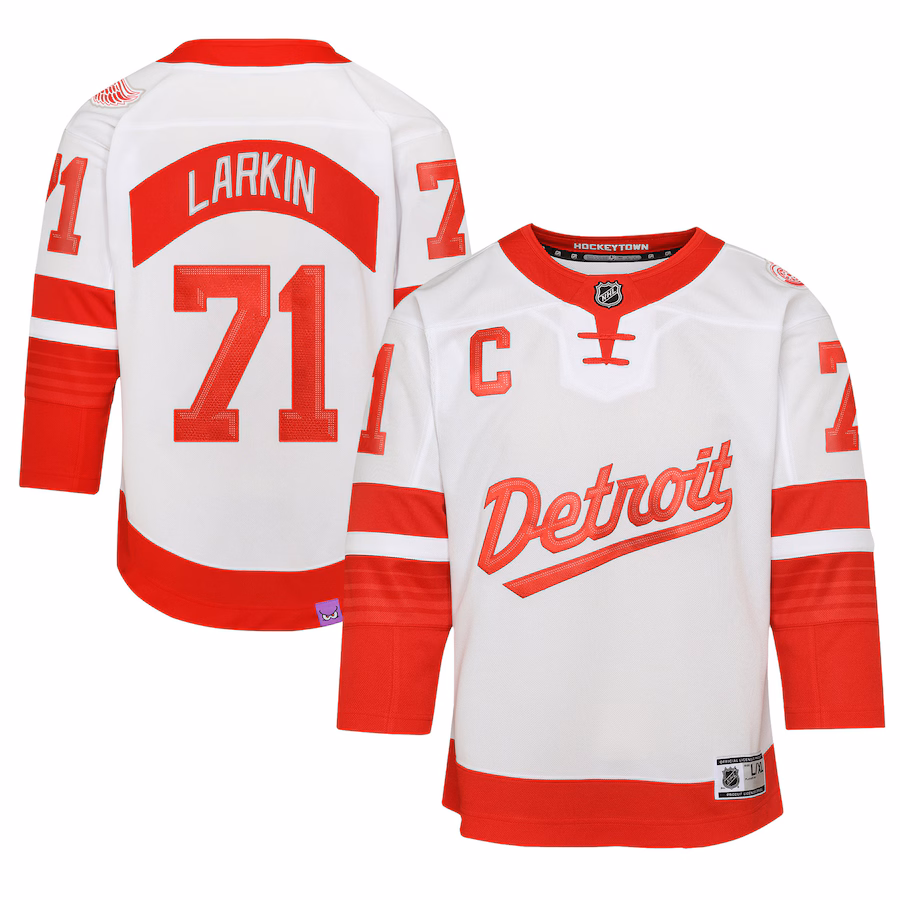 Youth Detroit Red Wings Dylan Larkin White 2025 NHL Stadium Series Premier Player Jersey - ujerseystore