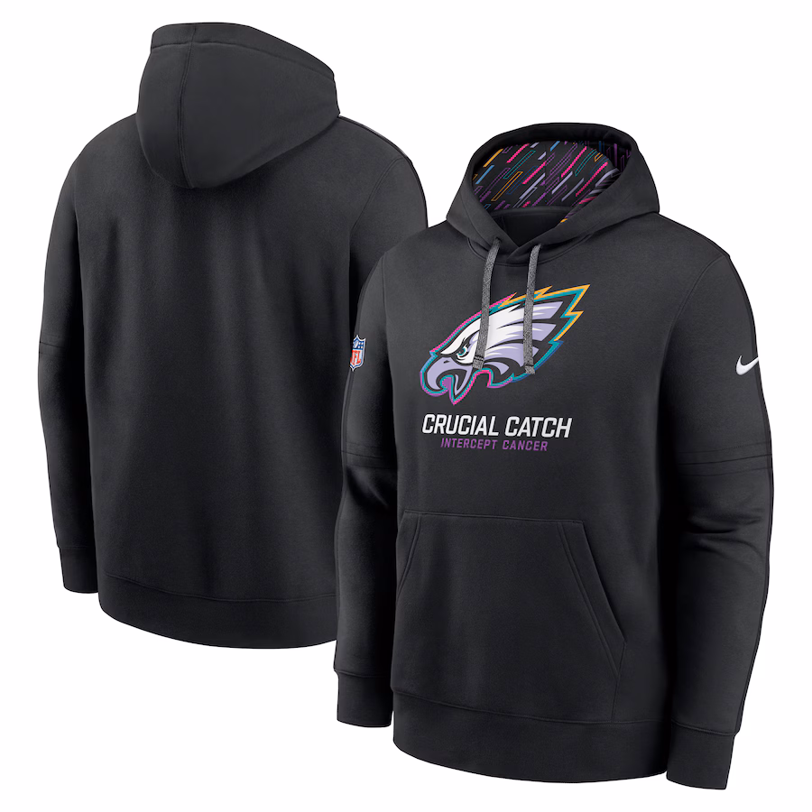 Men's Philadelphia Eagles Nike Black 2024 NFL Crucial Catch Club Pullover Hoodie - ujerseystore