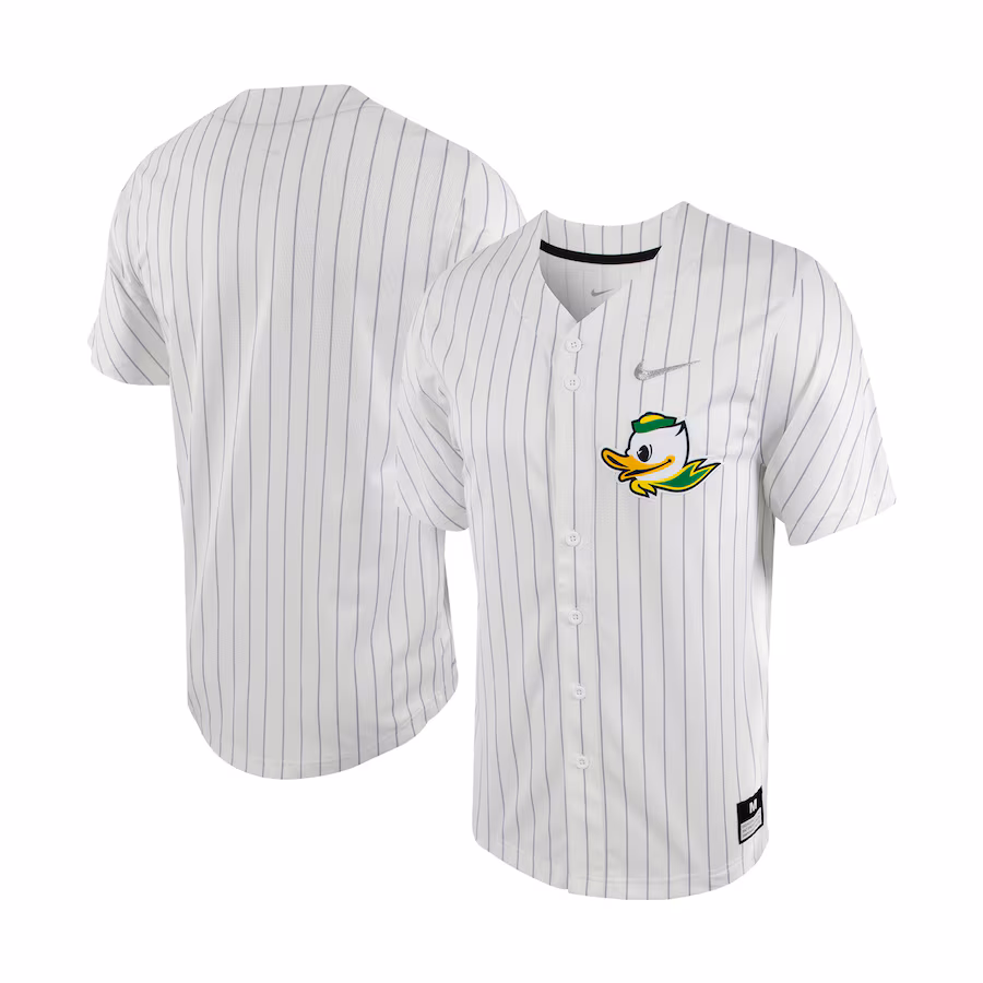 Oregon Ducks Nike Pinstripe Replica Full-Button Baseball Jersey - White/Silver - ujerseystore