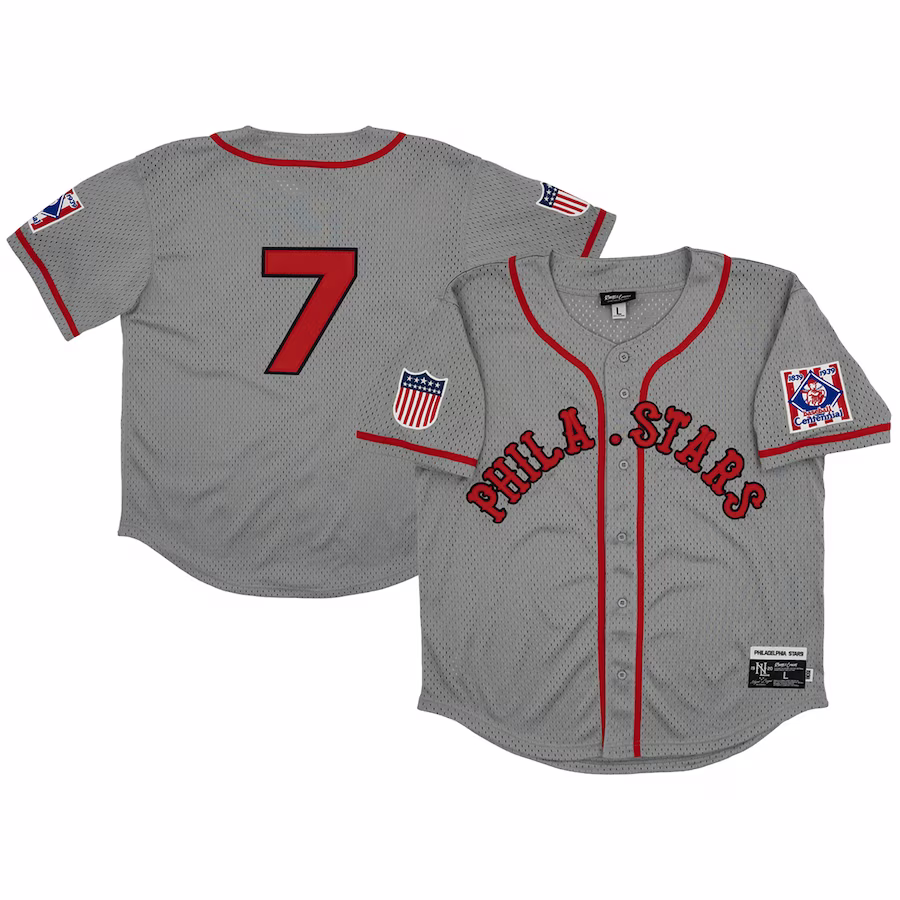Men's Philadelphia Stars #7 Rings & Crwns Gray Mesh Button-Down Replica Jersey - ujerseystore