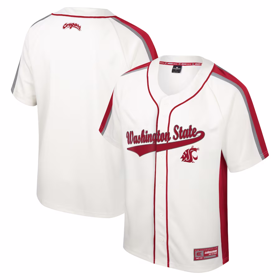 Washington State Cougars Colosseum Ruth Button-Up Baseball Jersey - Cream - ujerseystore