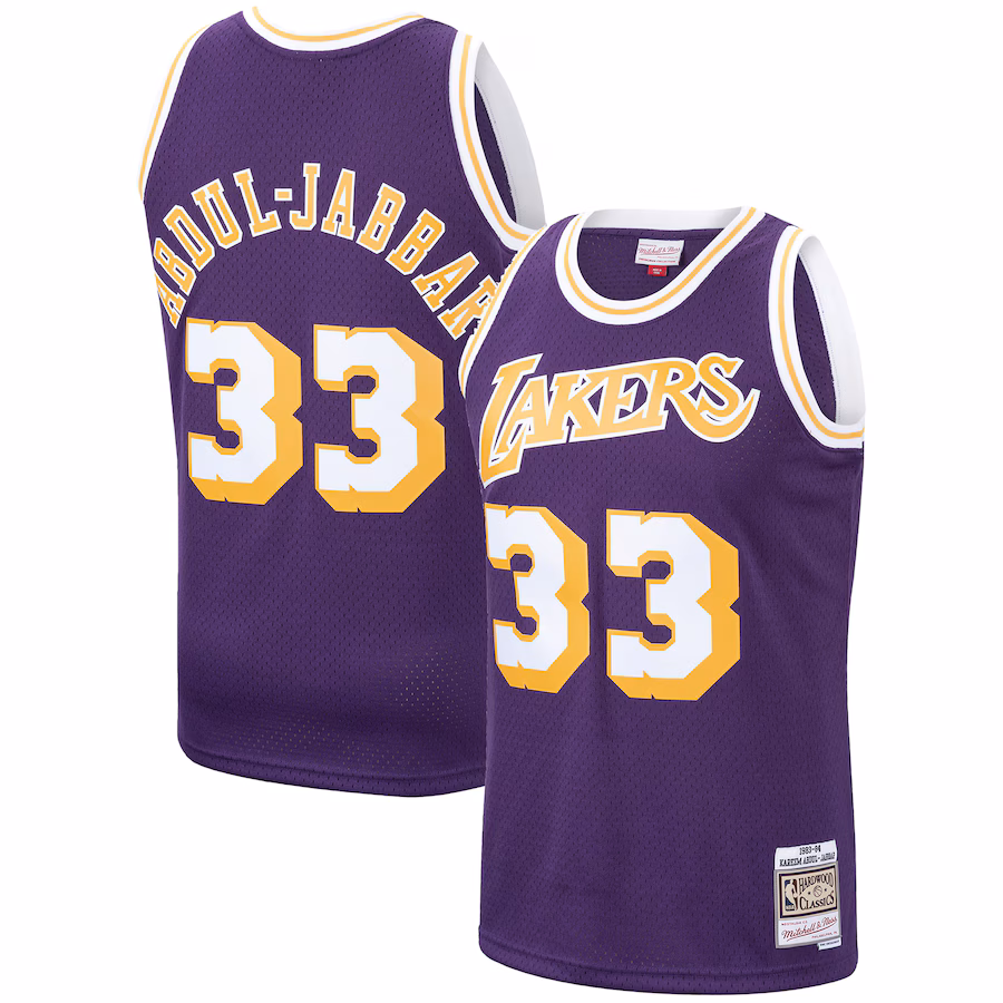 Men's Los Angeles Lakers Kareem Abdul-Jabbar Mitchell & Ness Purple Hardwood Classics Swingman Jersey - ujerseystore
