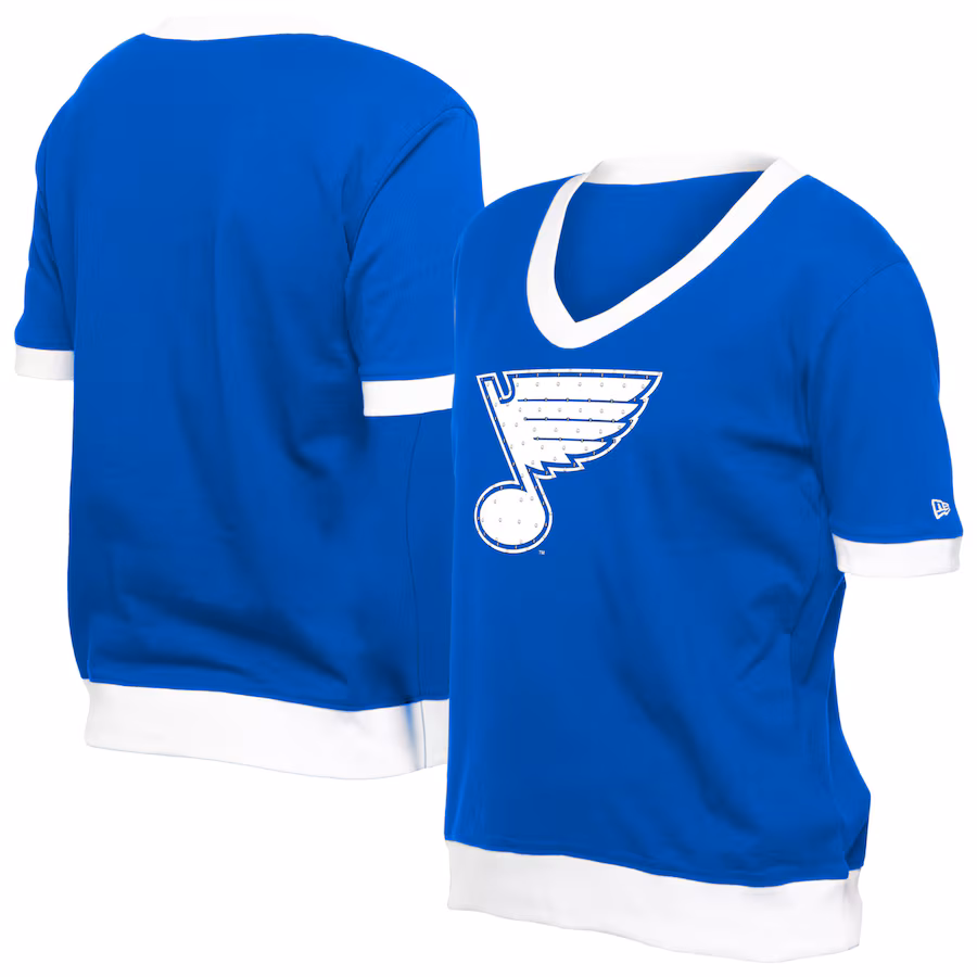 Women's St. Louis Blues New Era Blue Game Day Rhinestuds T-Shirt - ujerseystore