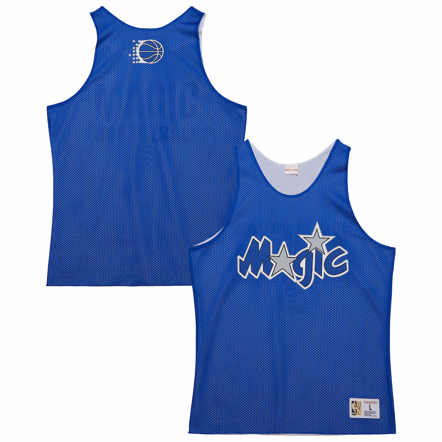 Men's Orlando Magic Mitchell & Ness Blue/White Hardwood Classics Reversible Mesh Practice Jersey - ujerseystore