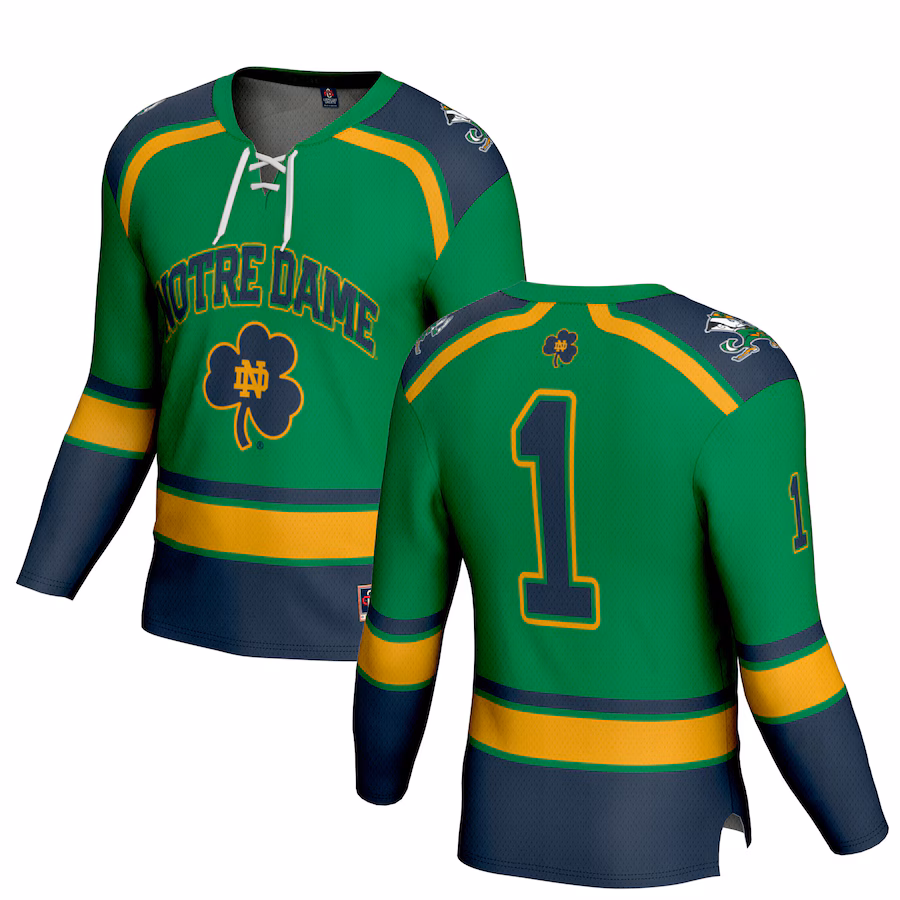 Youth GameDay Greats #1 Green Notre Dame Fighting Irish Lightweight Collegiate Hockey Fashion Jersey - ujerseystore