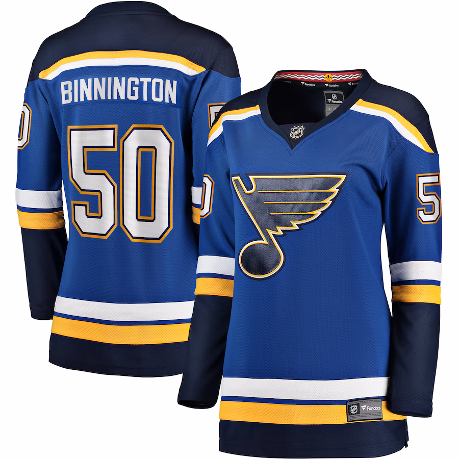 Women's St. Louis Blues Jordan Binnington Fanatics Blue Home Breakaway Player Jersey - ujerseystore