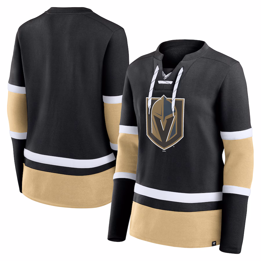 Women's Vegas Golden Knights Fanatics Black Prime Time Lace-Up Long Sleeve T-Shirt - ujerseystore