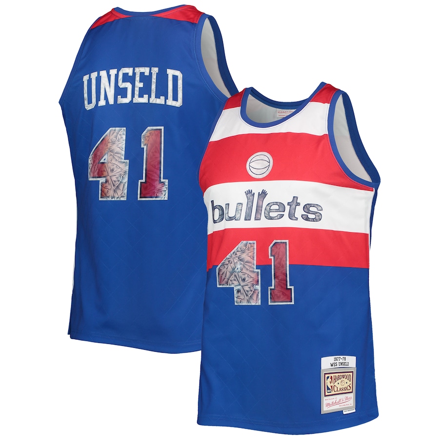 Men's Washington Bullets Wes Unseld Mitchell & Ness Blue 1977/78 Hardwood Classics NBA 75th Anniversary Diamond Swingman Jersey - ujerseystore