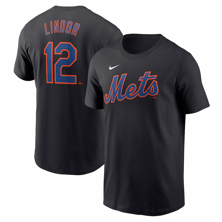 Men's New York Mets Francisco Lindor Nike Black Fuse Name & Number T-Shirt - ujerseystore