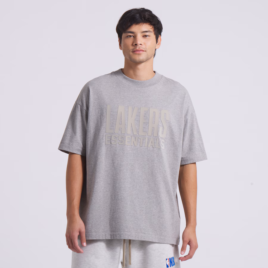 Unisex Los Angeles Lakers Fear of God Gray NBA x ESSENTIALS T-Shirt - ujerseystore