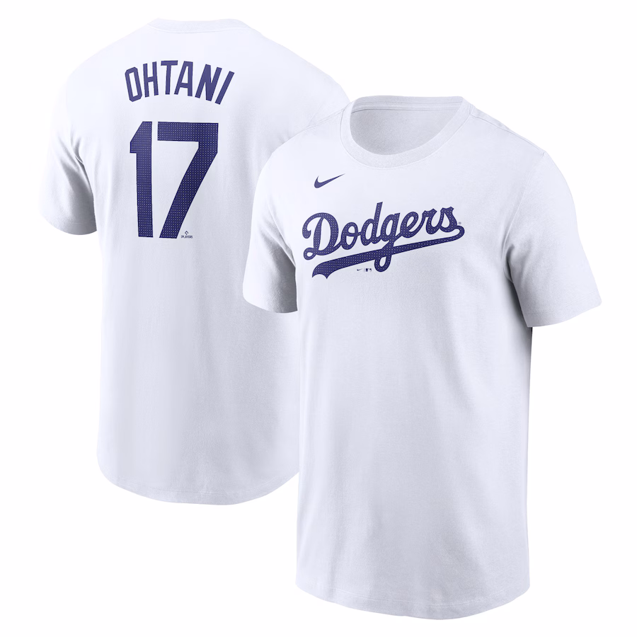 Men's Los Angeles Dodgers Shohei Ohtani Nike White 2024 Fuse Name & Number T-Shirt - ujerseystore