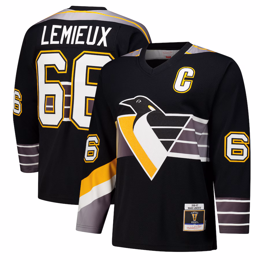 Men's Pittsburgh Penguins Mario Lemieux Black 1996-97 Power Play Jersey - ujerseystore