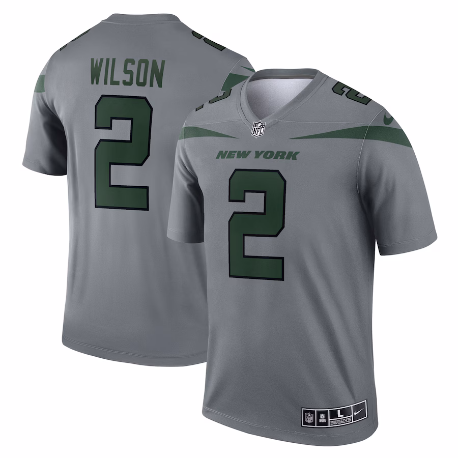 Men's New York Jets Zach Wilson Nike Gray Inverted Legend Player Performance Top - ujerseystore