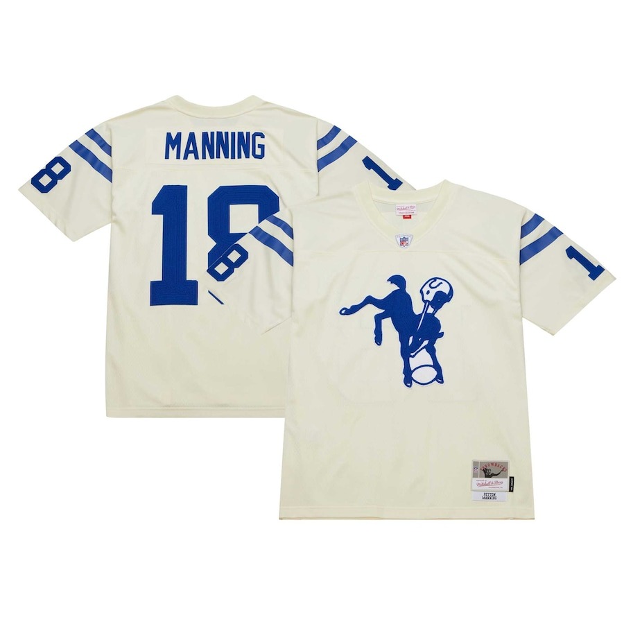 Men's Indianapolis Colts Peyton Manning Mitchell & Ness Cream Chainstitch Legacy Jersey - ujerseystore