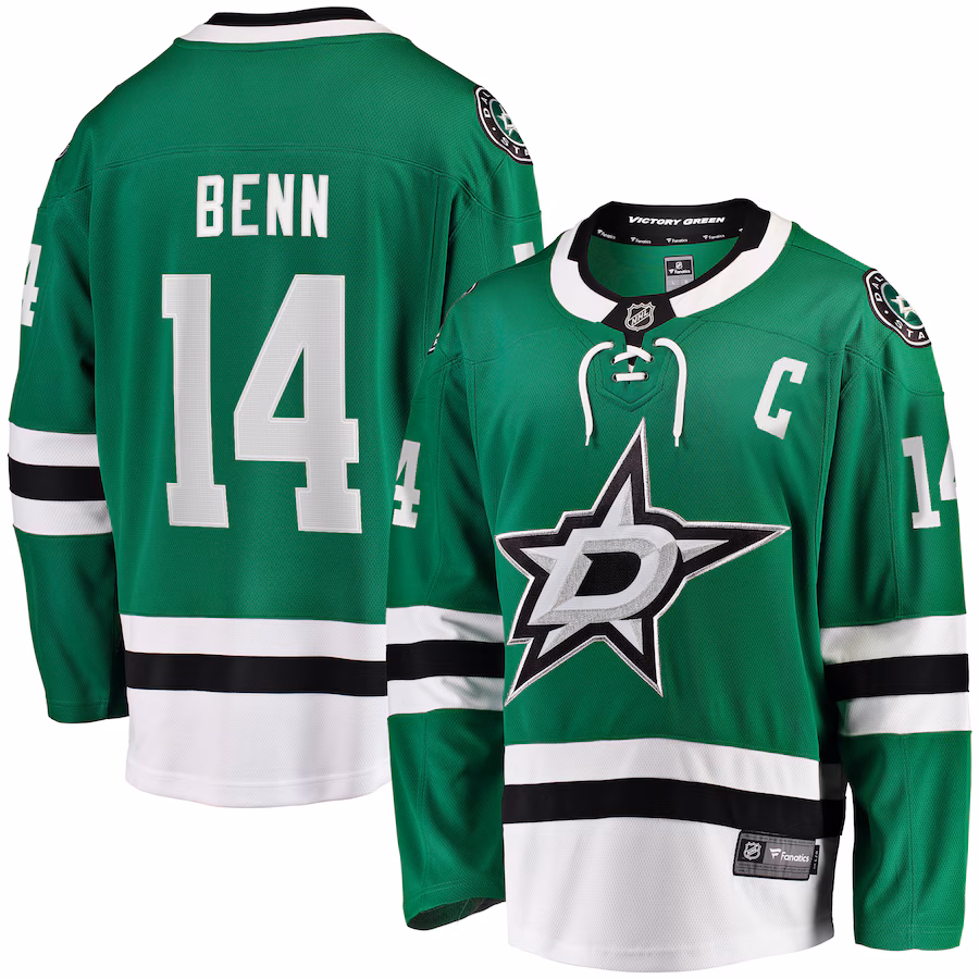 Men's Dallas Stars Jamie Benn Fanatics Kelly Green Captain Patch Home Breakaway Jersey - ujerseystore