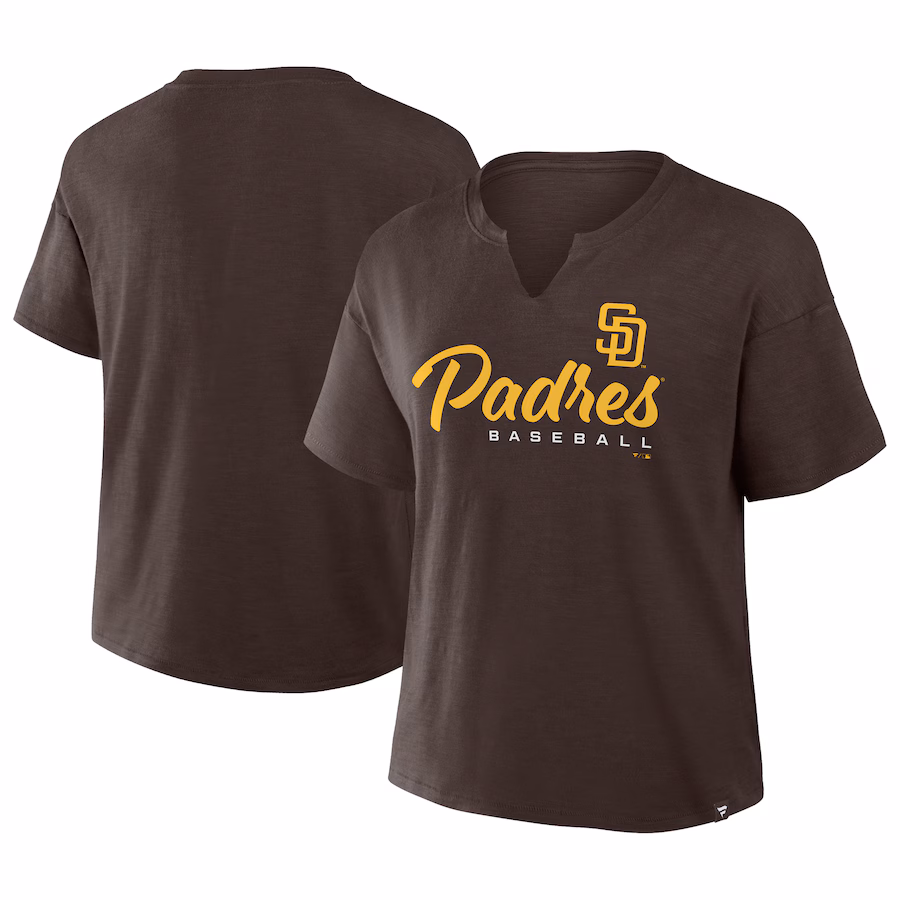 Women's San Diego Padres Profile Brown Plus Size Wordmark Notch Neck T-Shirt - ujerseystore