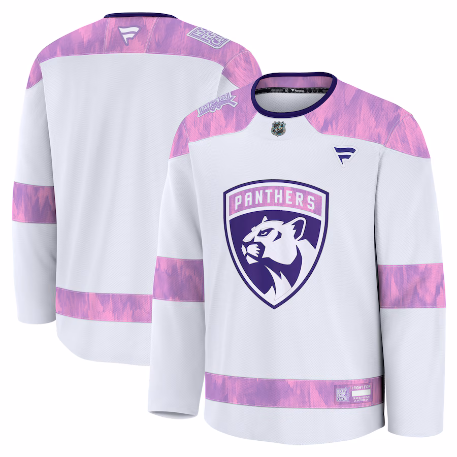 Men's Florida Panthers Fanatics White 2024 Hockey Fights Cancer Practice Jersey - ujerseystore
