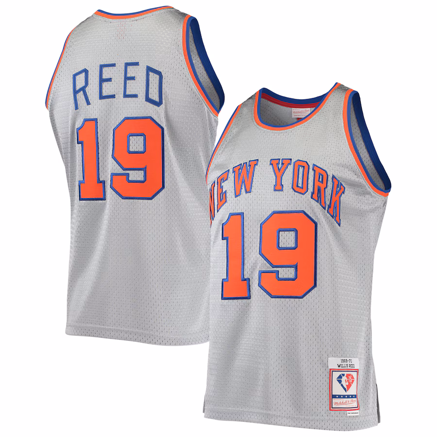 Men's New York Knicks Willis Reed Silver Mitchell & Ness 75th Anniversary 1969/70 Hardwood Classics Swingman Jersey - ujerseystore