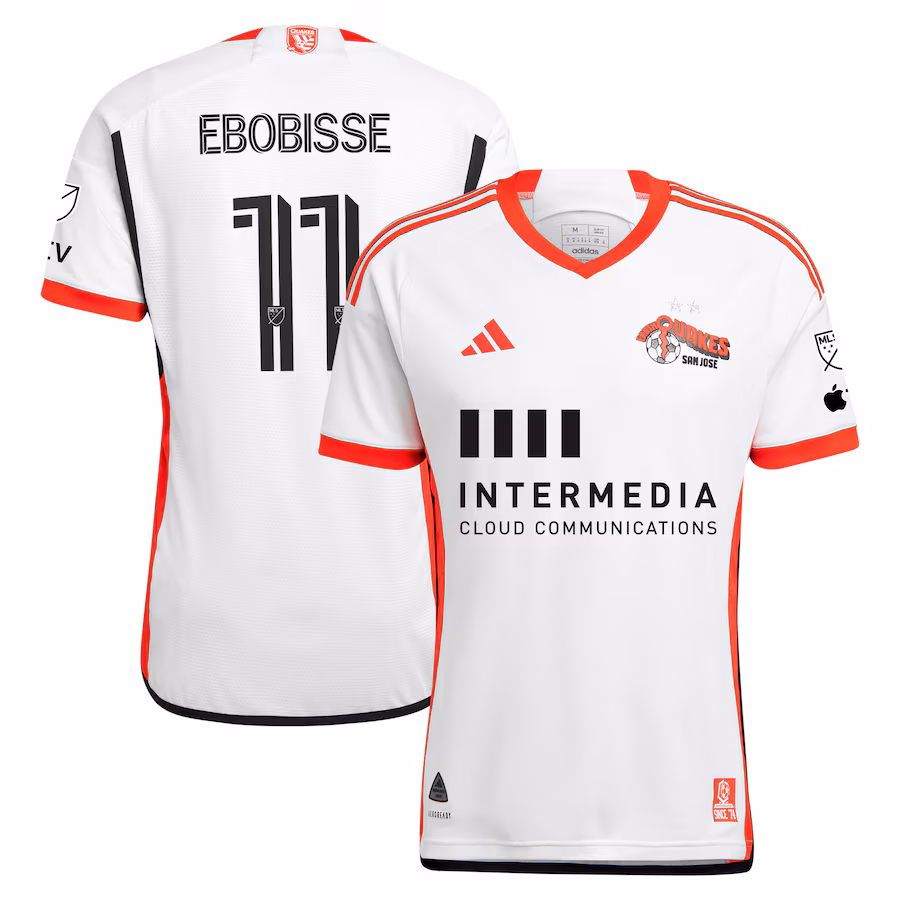Men's San Jose Earthquakes Jeremy Ebobisse adidas White 2024 The 50 Kit Authentic Player Jersey - ujerseystore