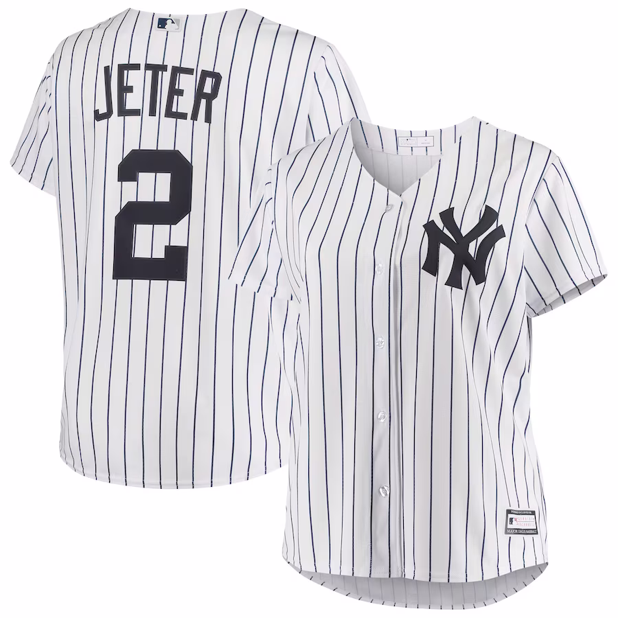 Women's New York Yankees Derek Jeter White Plus Size Replica Player Jersey - ujerseystore