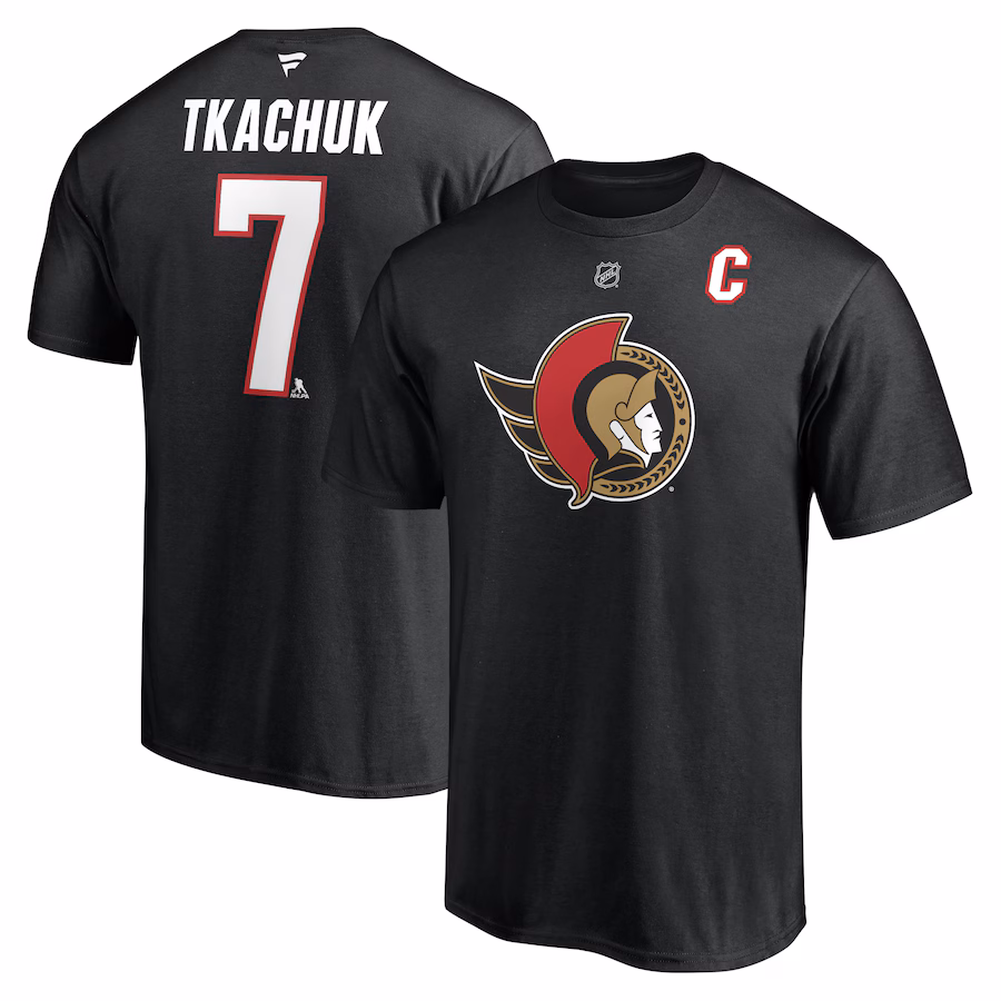 Men's Ottawa Senators Brady Tkachuk Fanatics Black Authentic Stack Name & Number T-Shirt - ujerseystore