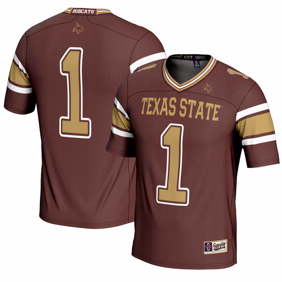 Youth GameDay Greats #1 Maroon Texas State Bobcats Endzone Football Jersey - ujerseystore