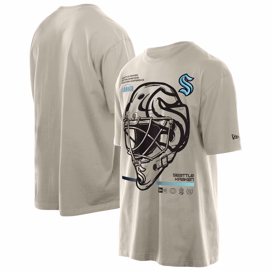 Men's Seattle Kraken New Era Tan Goalie Mask T-Shirt - ujerseystore