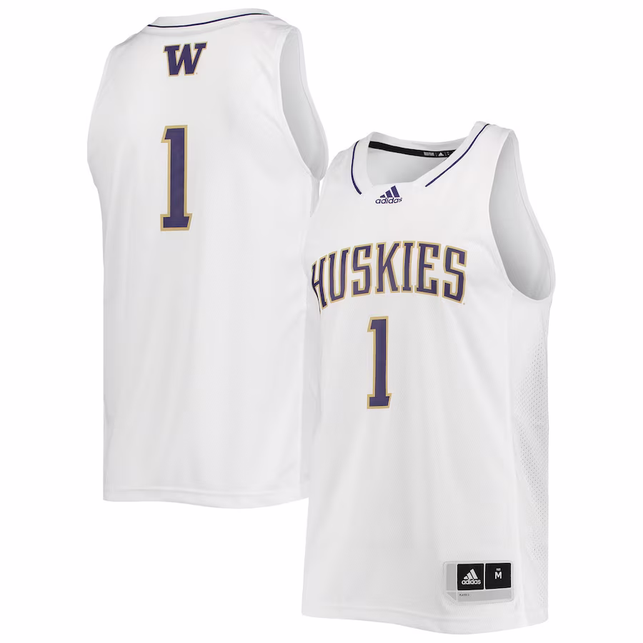 #1 Washington Huskies adidas Swingman Basketball Jersey - White - ujerseystore