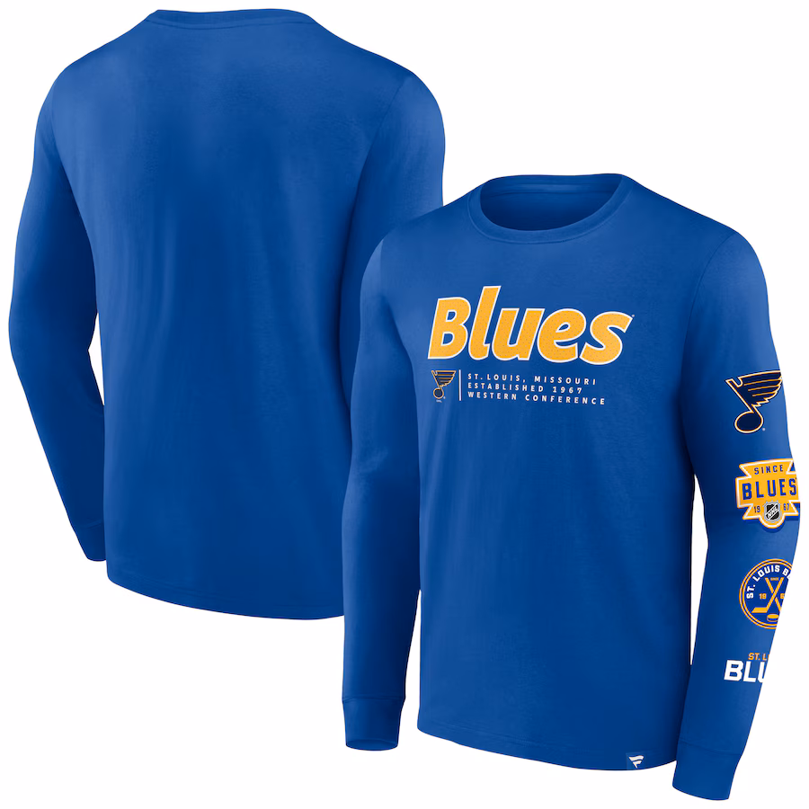 Men's St. Louis Blues Fanatics Blue Strike the Goal Long Sleeve T-Shirt - ujerseystore