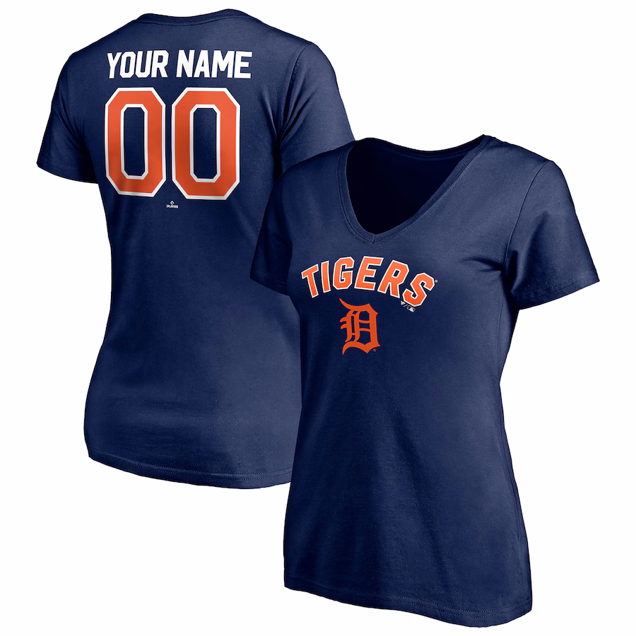 Women's Detroit Tigers Navy Personalized Winning Streak Name & Number V-Neck T-Shirt - ujerseystore
