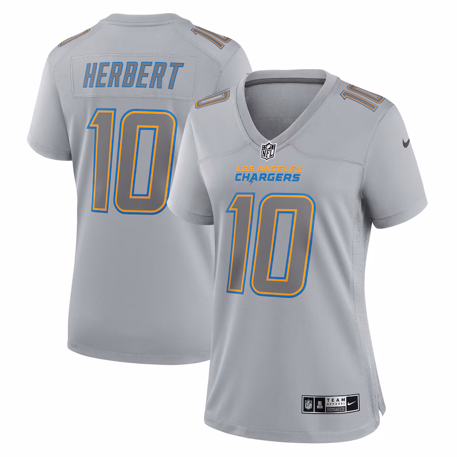 Women's Los Angeles Chargers Justin Herbert Nike Gray Atmosphere Fashion Game Jersey - ujerseystore