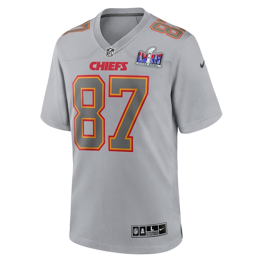 Men's Kansas City Chiefs Travis Kelce Nike Gray Super Bowl LVIII Atmosphere Fashion Game Jersey - ujerseystore