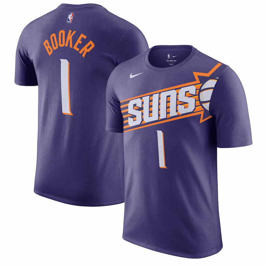 Men's Phoenix Suns Devin Booker Nike Purple Icon 2022/23 Name & Number T-Shirt - ujerseystore