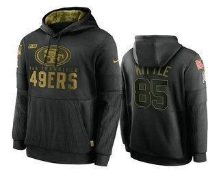 Men's San Francisco 49ers #85 George Kittle Black 2020 Salute To Service Sideline Performance Pullover Hoodie - ujerseystore