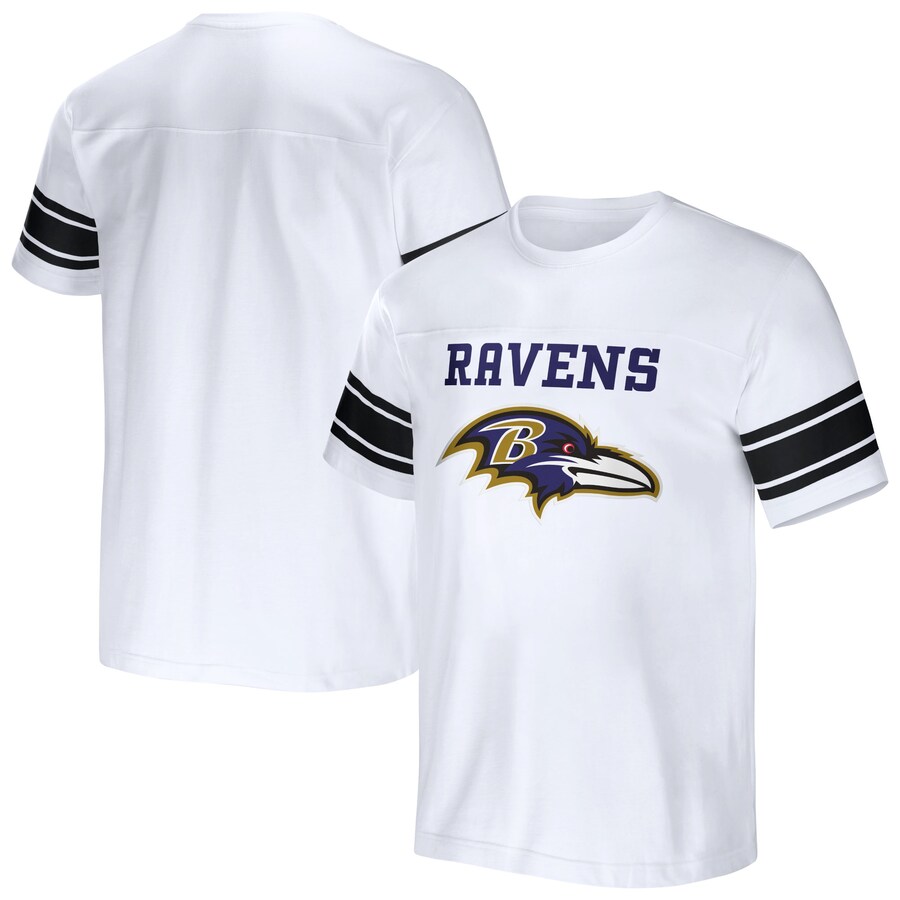 Men's Baltimore Ravens NFL x Darius Rucker Collection by Fanatics White Football Striped T-Shirt - ujerseystore