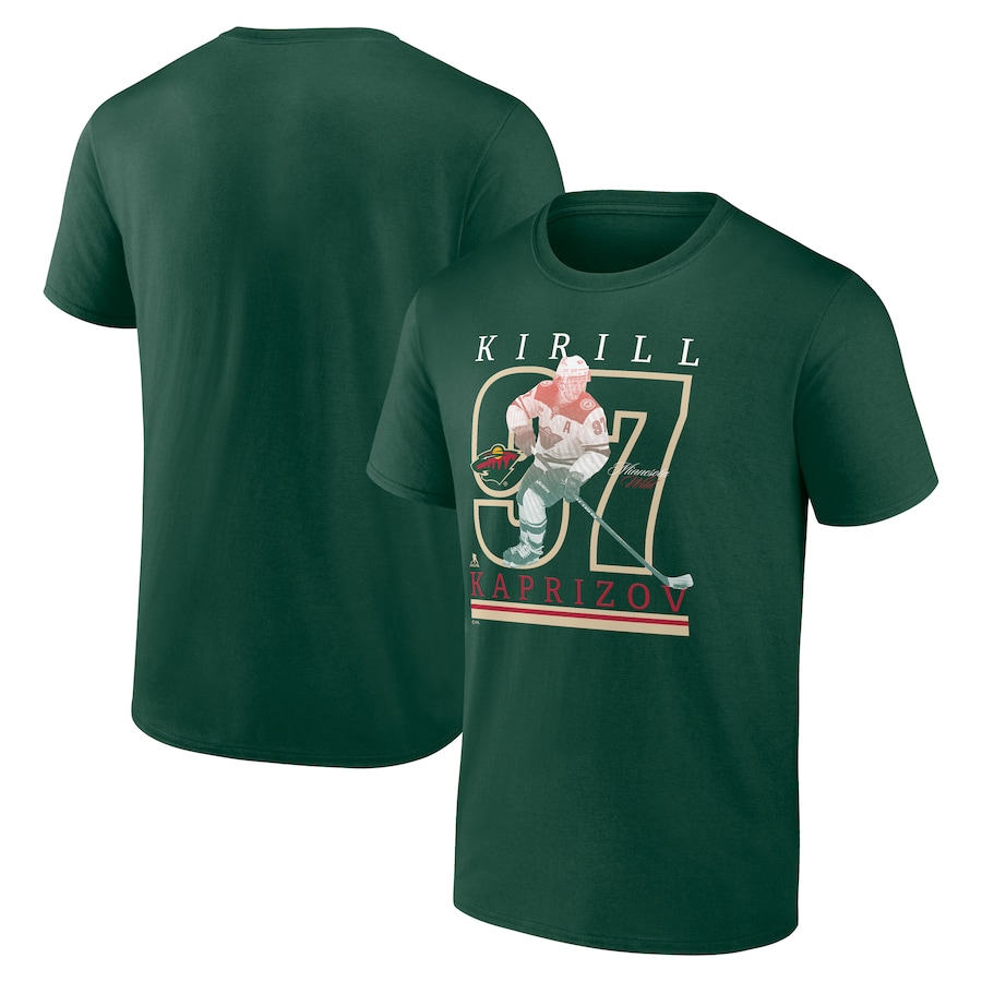 Men's Minnesota Wild Kirill Kaprizov Fanatics Dark Green Player T-Shirt - ujerseystore