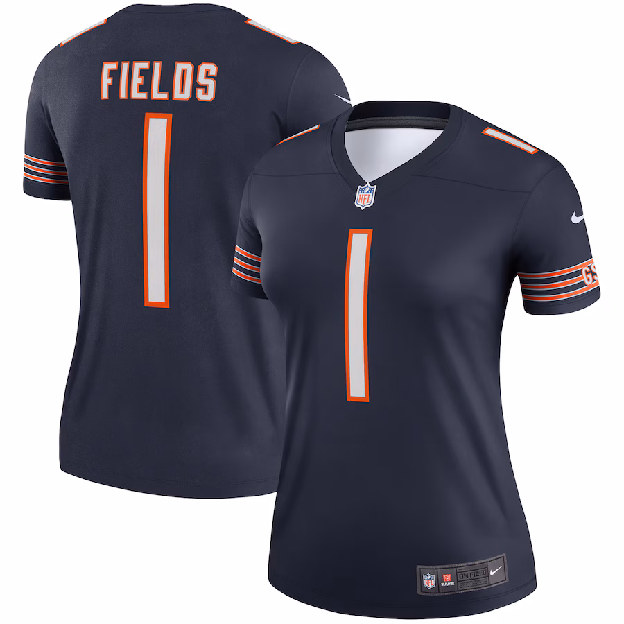Women's Chicago Bears Justin Fields Nike Navy Legend Player Performance Top - ujerseystore