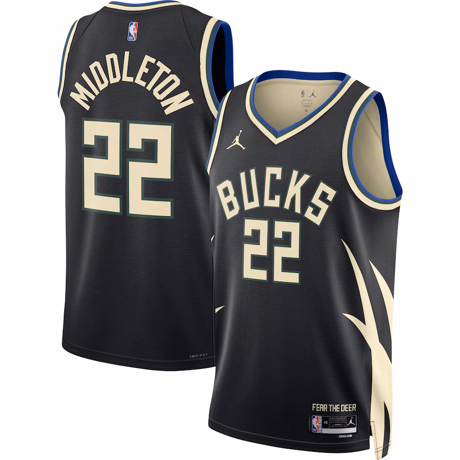 Unisex Milwaukee Bucks Khris Middleton Jordan Brand Black Swingman Jersey - Statement Edition - ujerseystore
