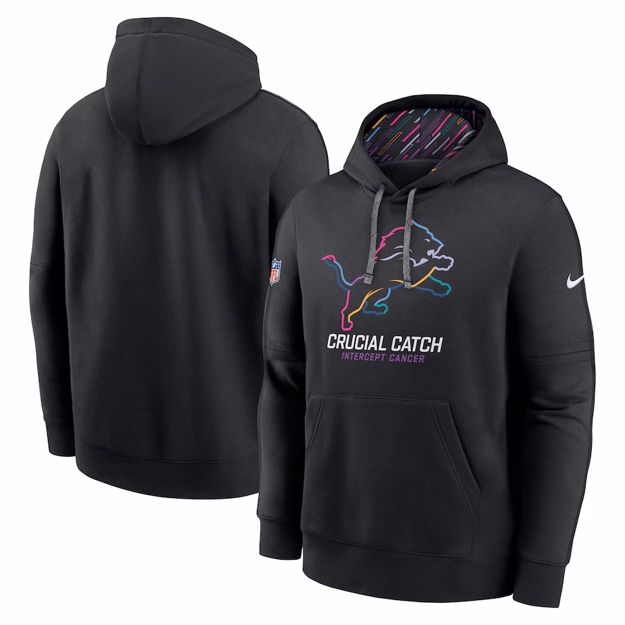 Men's Detroit Lions Nike Black 2024 NFL Crucial Catch Club Pullover Hoodie - ujerseystore