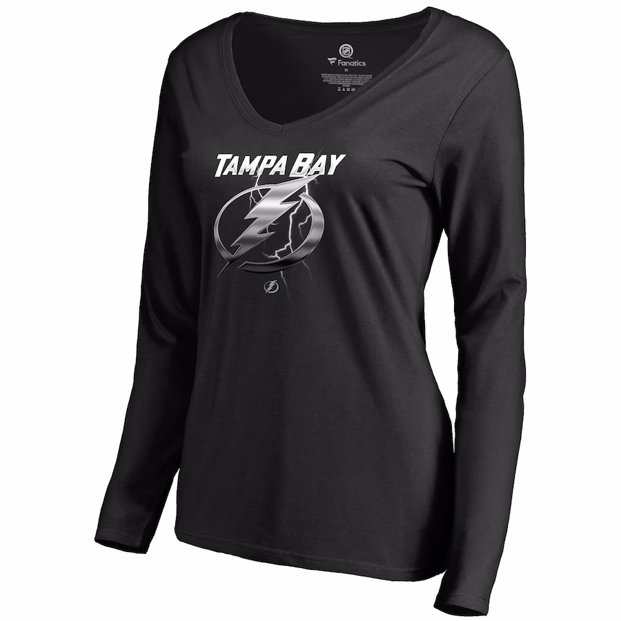 Women's Tampa Bay Lightning Black Midnight Mascot Long Sleeve V-Neck T-Shirt - ujerseystore