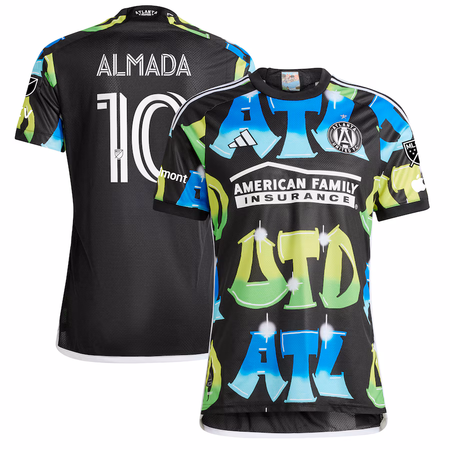 Men's Atlanta United FC Thiago Almada adidas Black 2023 The 404 Authentic Player Jersey - ujerseystore