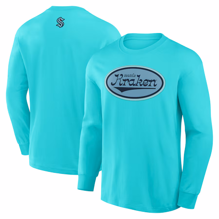 Men's Seattle Kraken Fanatics Light Blue Rewind Long Sleeve T-Shirt - ujerseystore