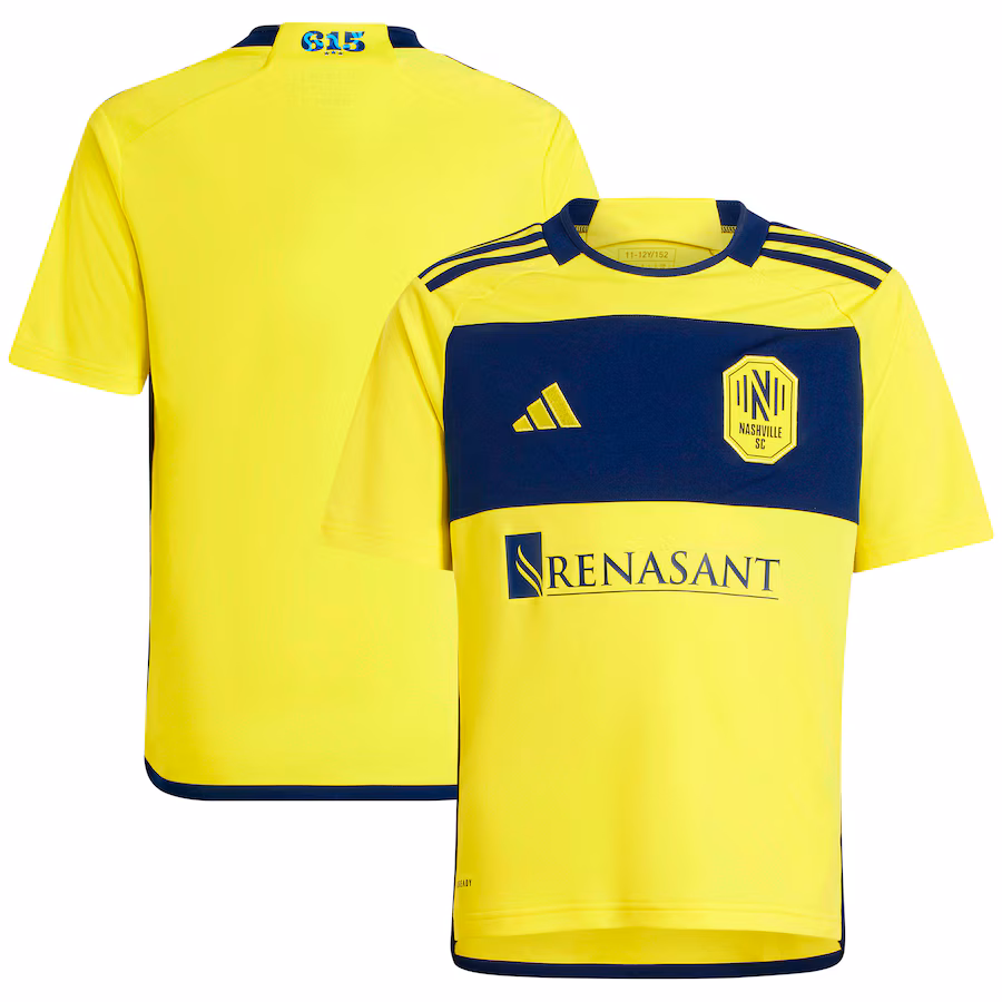Youth Nashville SC  adidas Yellow 2024 The 615 Kit Replica Jersey - ujerseystore