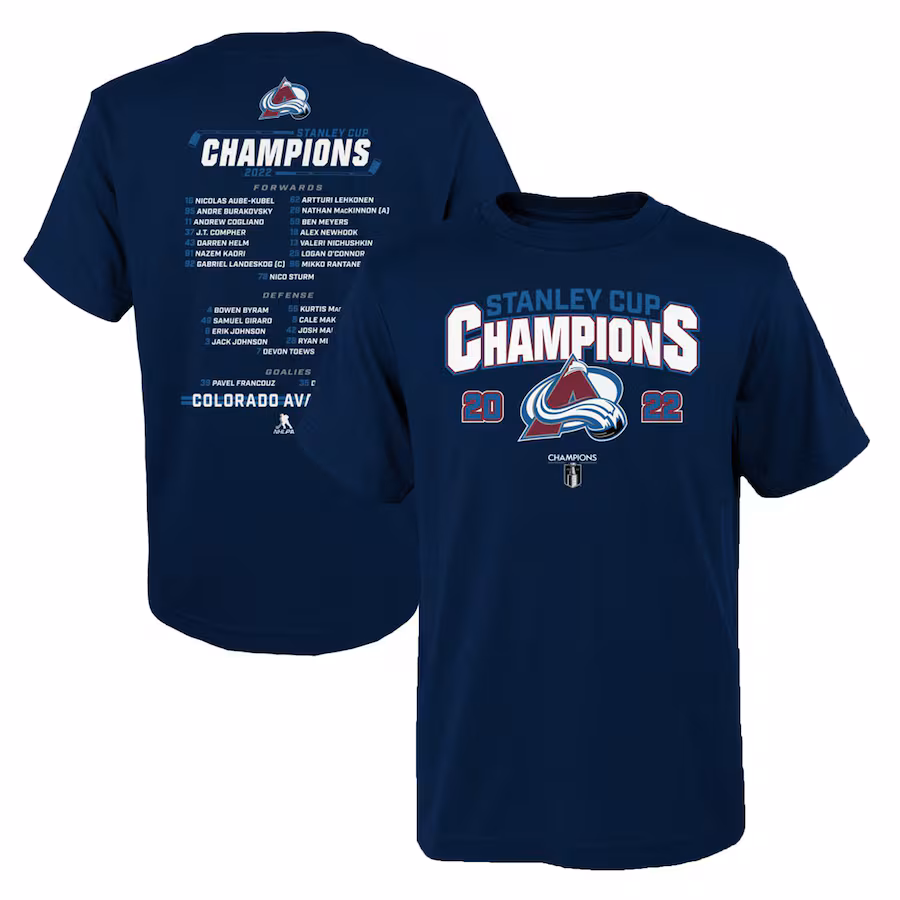 Youth Colorado Avalanche Fanatics Navy 2022 Stanley Cup Champions Roster T-Shirt - ujerseystore