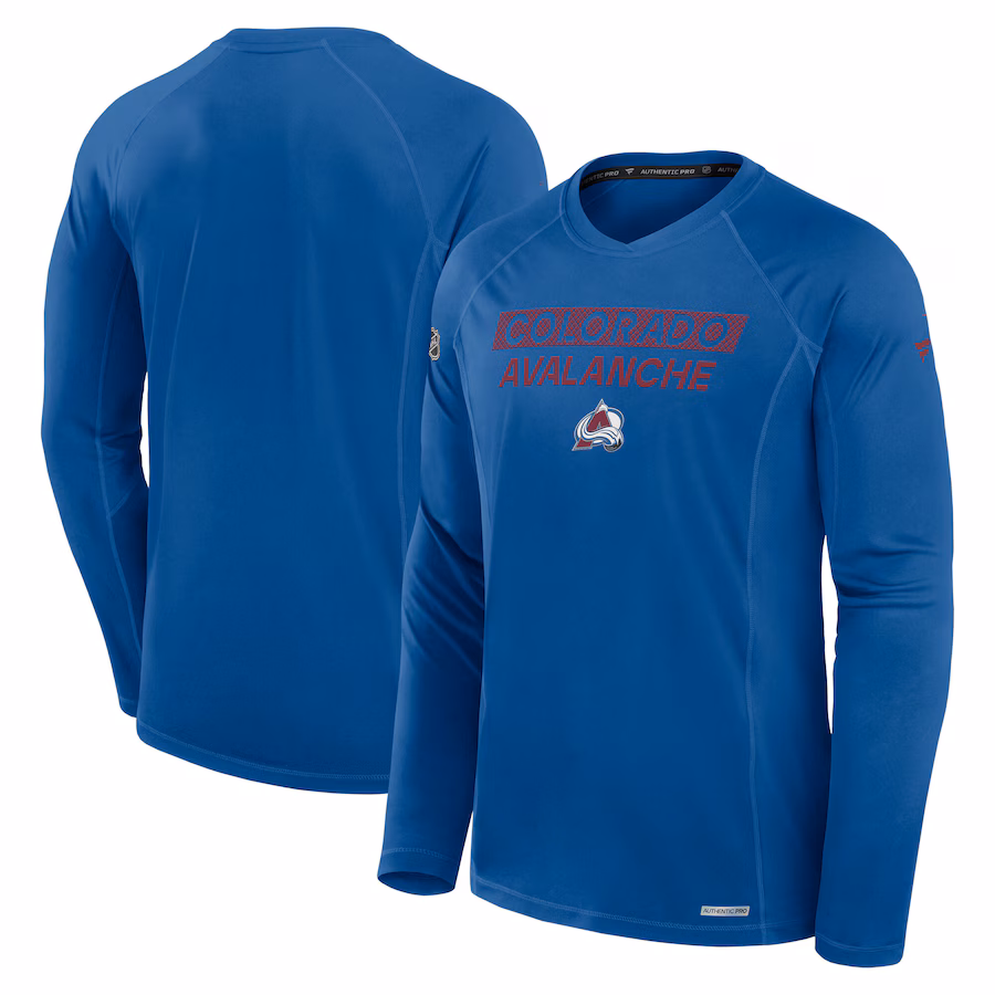 Men's Colorado Avalanche Fanatics Blue Authentic Pro Rink Tech Long Sleeve T-Shirt - ujerseystore