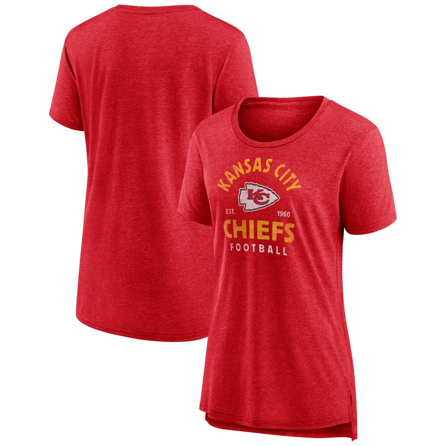Women's Kansas City Chiefs  Red Vintage Arch Tri-Blend T-Shirt - ujerseystore