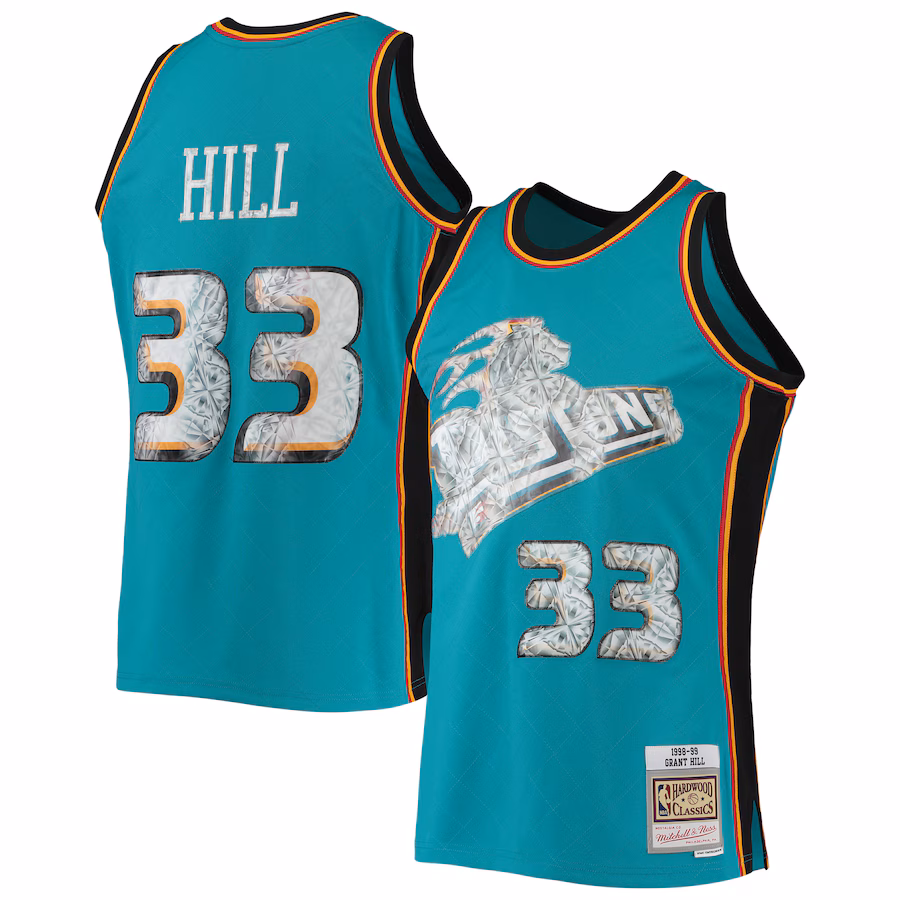 Men's Detroit Pistons Grant Hill Mitchell & Ness Teal 1998/99 Hardwood Classics NBA 75th Anniversary Diamond Swingman Jersey - ujerseystore